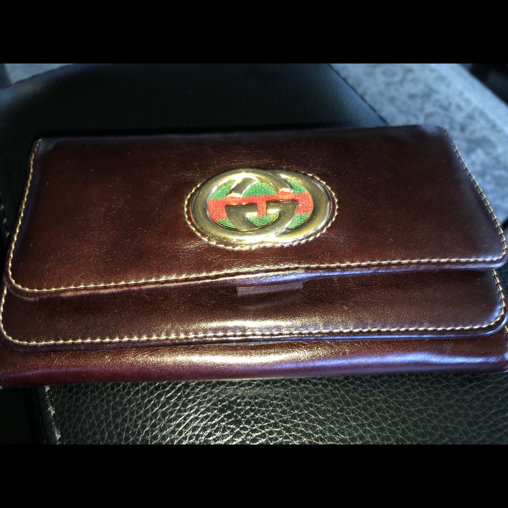 Vintage Gucci brown leather long wallet